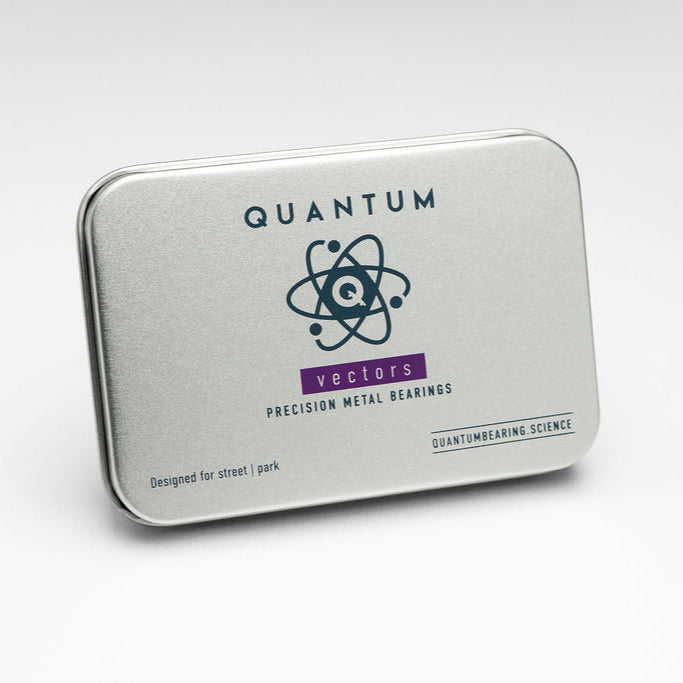 Metal tin with 'Quantum' branding on a white background