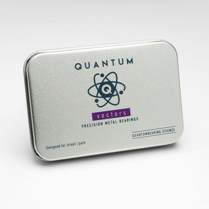 Metal tin with 'Quantum' branding on a white background